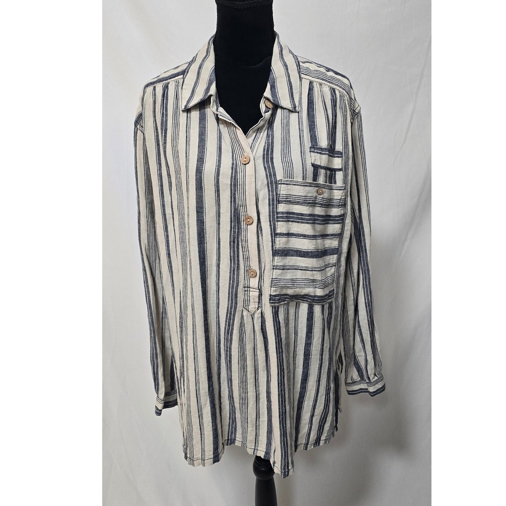 We The Free People Revolve women L summer breeze stripe linen blend blouse - Picture 4 of 11